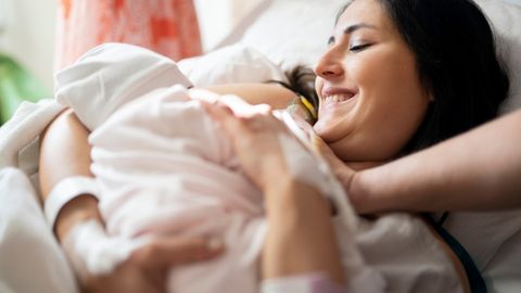 Woman just gave birth to a healthy baby at the St. Joseph's Health maternity center.